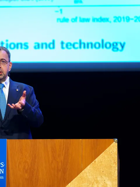 Daron Acemoglu at Nobel Lectures Stockholm in 2024