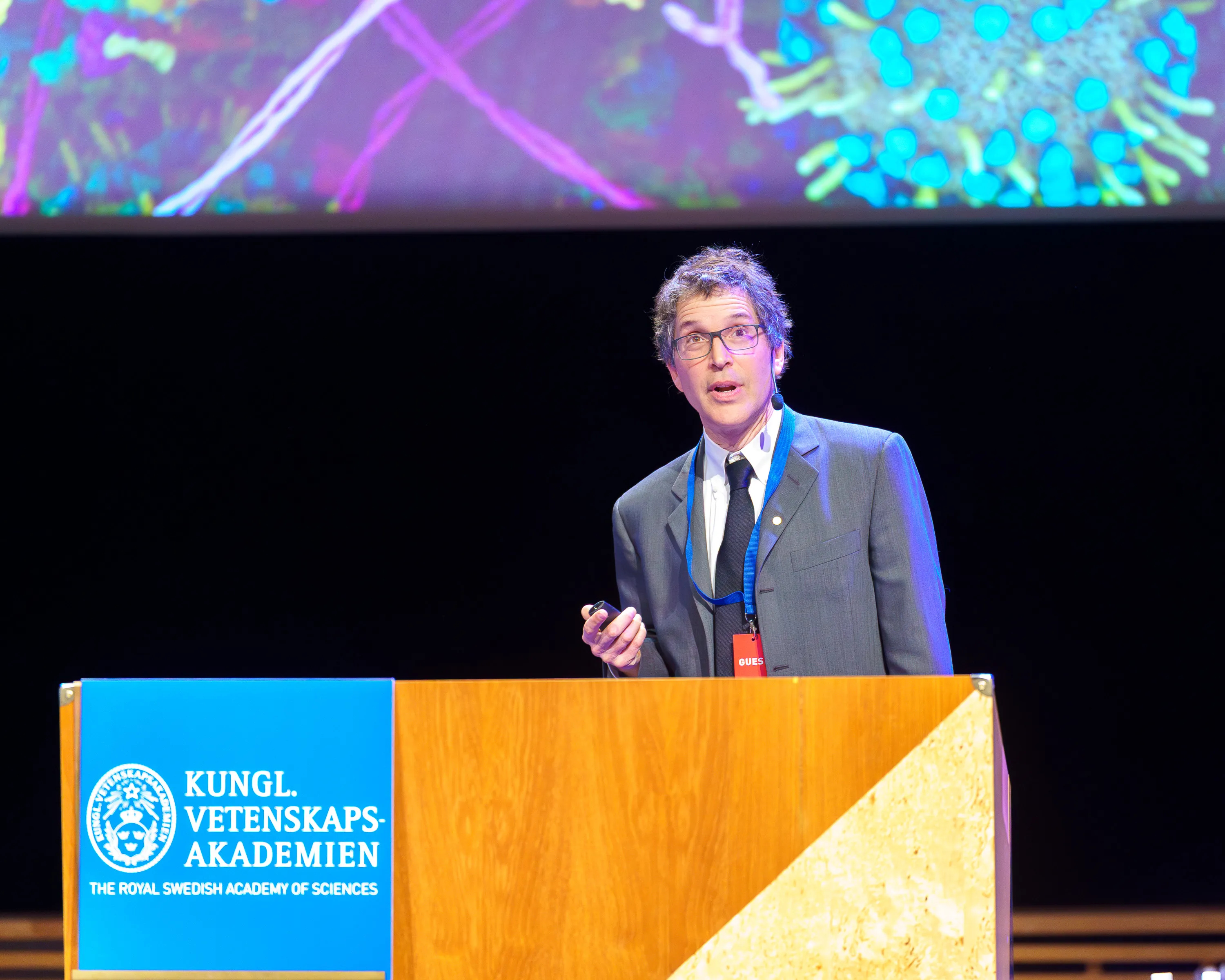 David Baker speaking at the 2024 Nobel Lectures in Stockholm