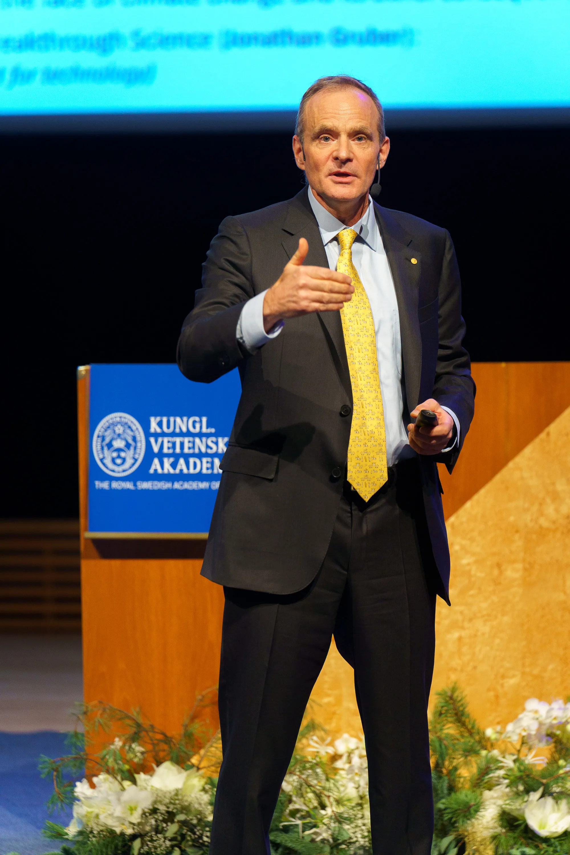 Simon Johnson speaking at the 2024 Nobel Lectures in Stockholm